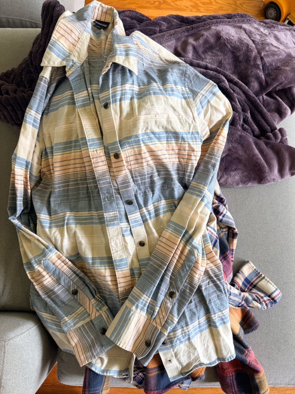 Patagonia Striped Button-Down Shirt in Blue, Cream & Tan